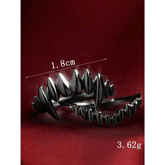 Wicked Silk Goth Emo Vampire Fang Ring 2pcs Set - Black - Picture 5 of 5